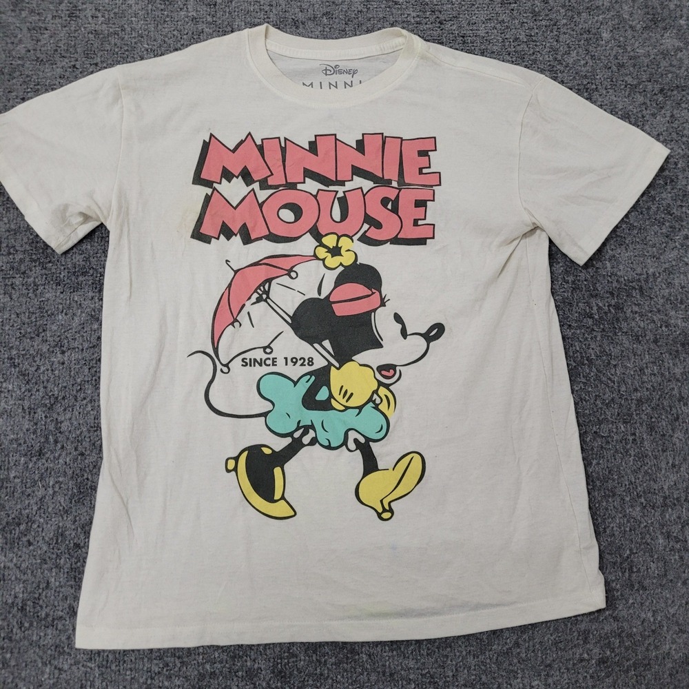 Disney T-Shirt Womens Size S Ivory Minnie Mouse Graphic Short Sleeve Tee Retro